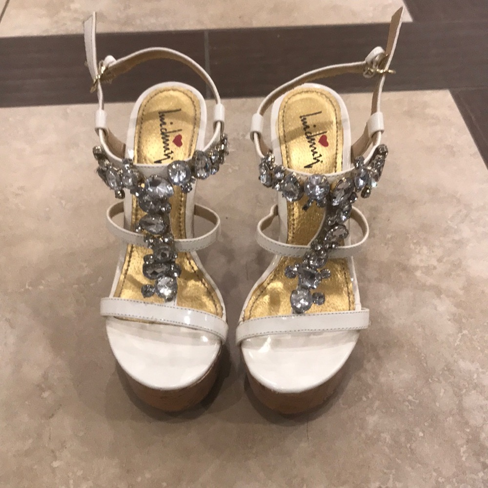 White Embellished Wedges